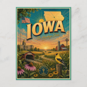 Cartão Postal de Lembrança de Viagens Retrô de Iow