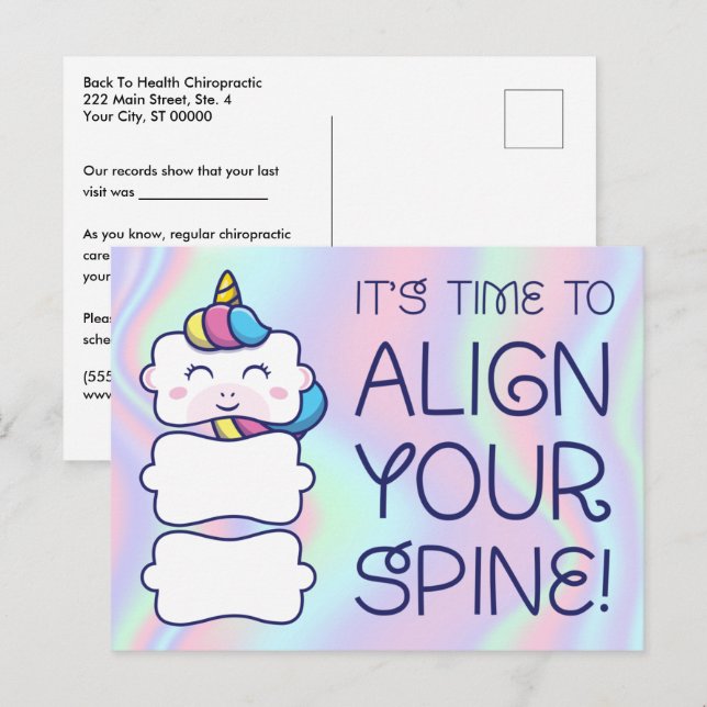 Cartão Postal de Lembrete de Quiropraxia Pediátric (Frente/Verso)
