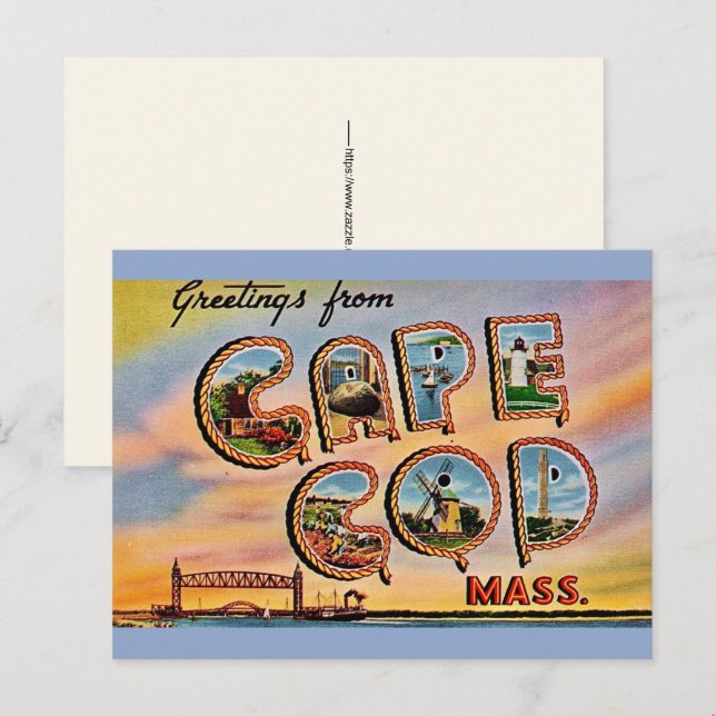 Cartão postal de letra grande de Cape Cod (Frente/Verso)