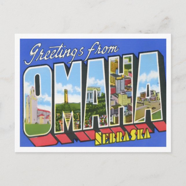 Cartão postal de letras grandes de Omaha, Nebraska (Frente)
