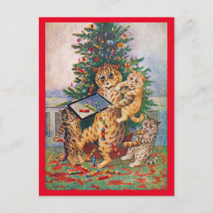 Cartão postal de Louis Wain Tempo de Natal em Catl