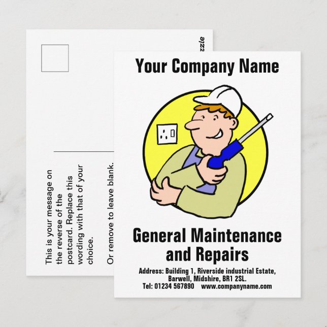 Cartão postal de manutenção geral e reparações (Frente/Verso)