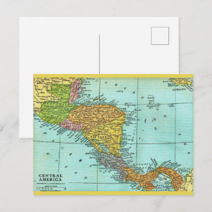 Cartão postal de mapa antigo da América Central