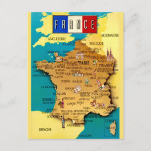 Cartão postal de mapa antigo da França
