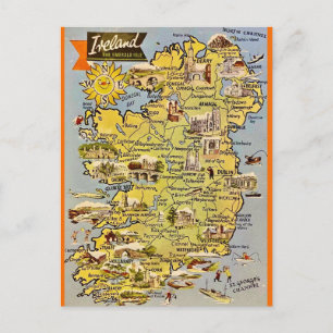 Cartão postal de mapa antigo da Irlanda