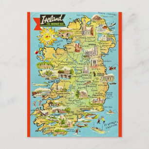 Cartão postal de mapa antigo da Irlanda
