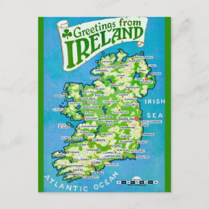 Cartão postal de mapa antigo da Irlanda