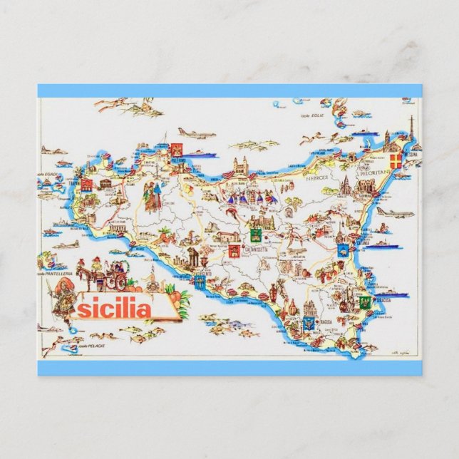 Cartão postal de mapa antigo da Sicília (Frente)