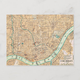 Cartão postal de mapa antigo de Cincinnati