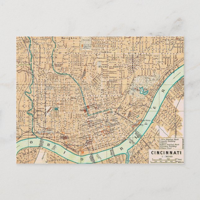 Cartão postal de mapa antigo de Cincinnati (Frente)