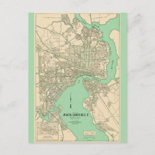 Cartão postal de mapa antigo de Jacksonville FL