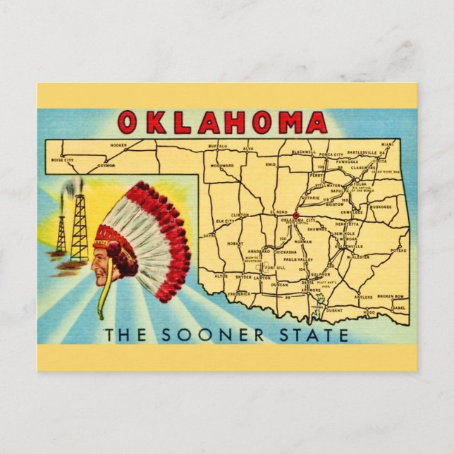 Cartão postal de mapa antigo de Oklahoma (Frente)