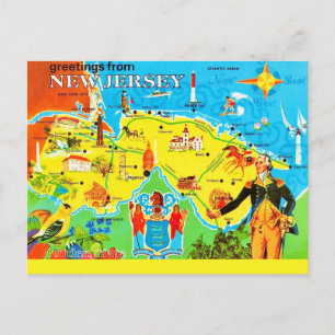 Cartão postal de mapa colorido vintage de Nova Jer