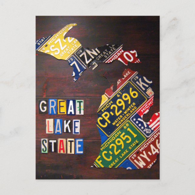 Cartão postal de Mapa de Licença de Michigan (Frente)
