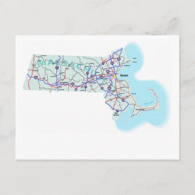 Cartão postal de Mapa Interestadual de Massachuset (Frente)