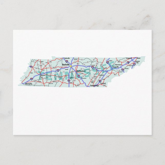 Cartão postal de Mapa Interestadual do Tennessee (Frente)