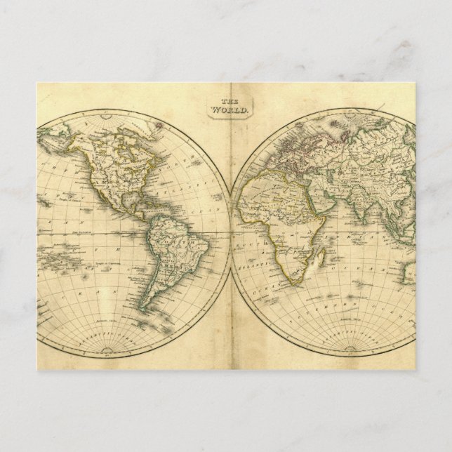 cartão postal de mapa mundial antigo (Frente)