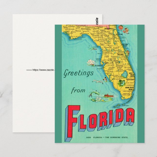 Cartão postal de mapa retrô da Flórida  (Frente/Verso)