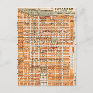 Cartão postal de mapa vintage de Savannah Geórgia