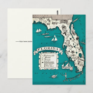 Cartão postal de mapa vintage ilustrado da Flórida