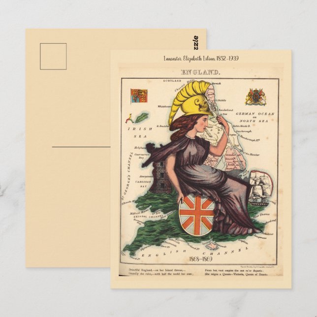 Cartão postal de mapas pictóricos de Inglaterra (Frente/Verso)