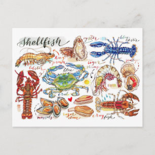 Cartão postal de mariscos coloridos