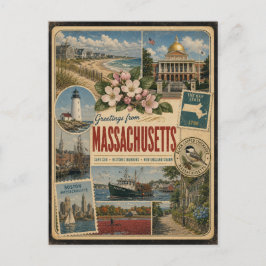 Cartão postal de Massachusetts com estilo vintage