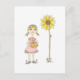 Cartão Postal de Menina e Girassol