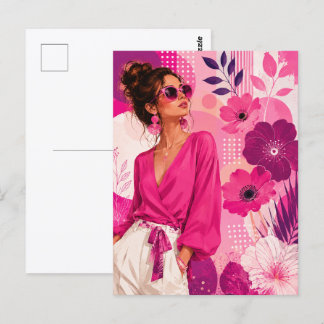 Cartão postal de menina fashion floral rosa