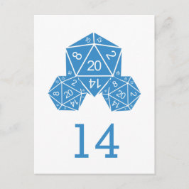 Cartão Postal de Mesa com Dado D20 Azul