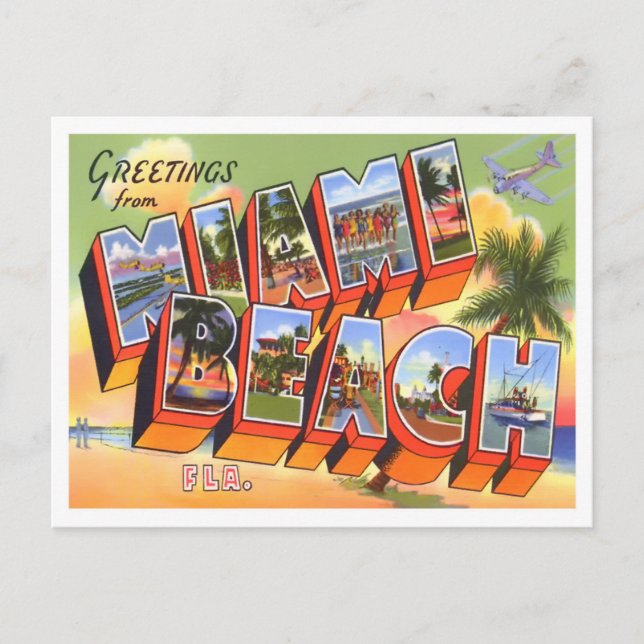 Cartão postal de Miami, Flórida Vintage (Frente)