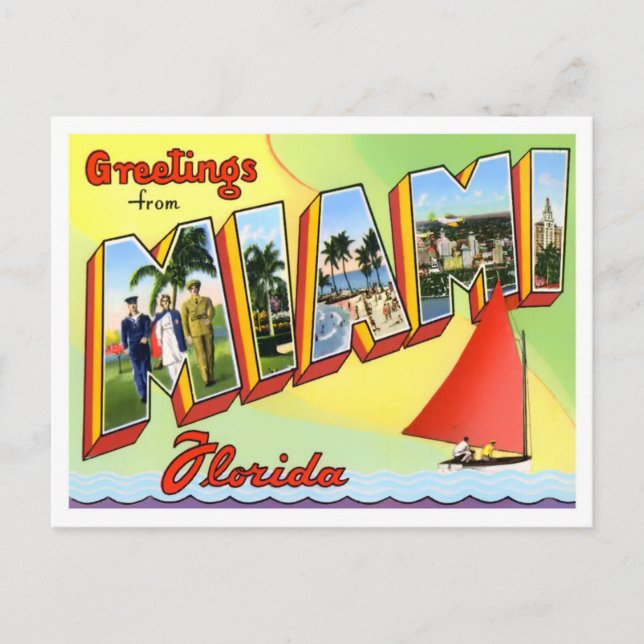 Cartão postal de Miami, Flórida Vintage (Frente)