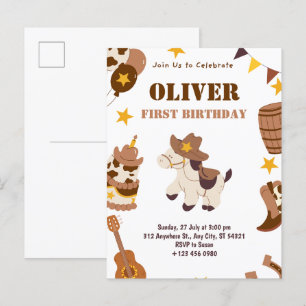 Cartão postal de modelo de primeiro aniversário de