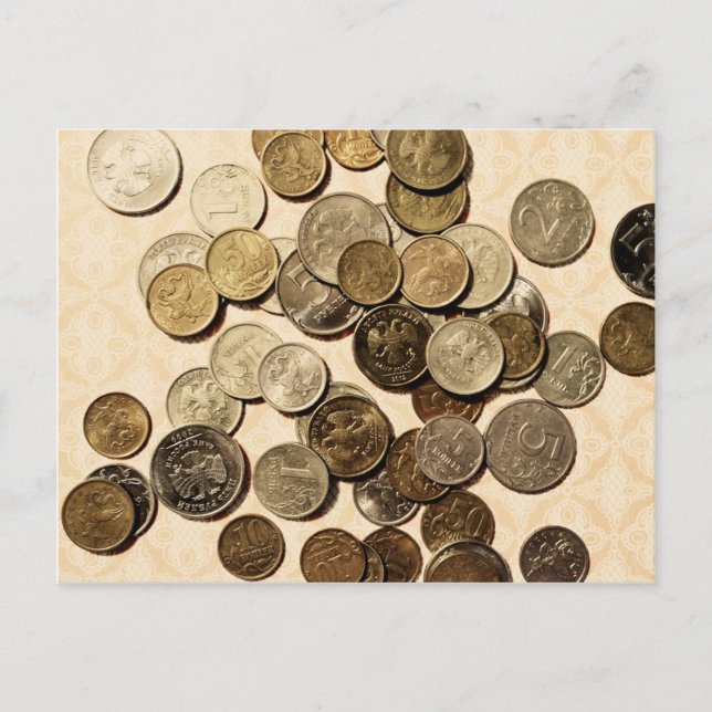 Cartão postal de moedas russas (Frente)