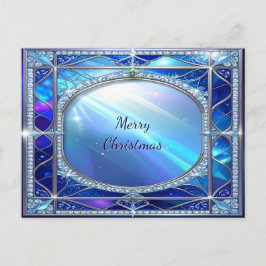 Cartão postal de moldura azul oval decorativa