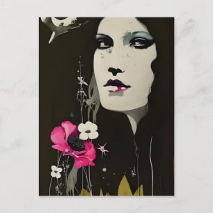 Cartão postal de mulher e flores