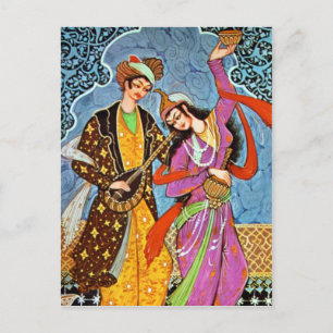 Cartão postal de música e ninfas dançantes