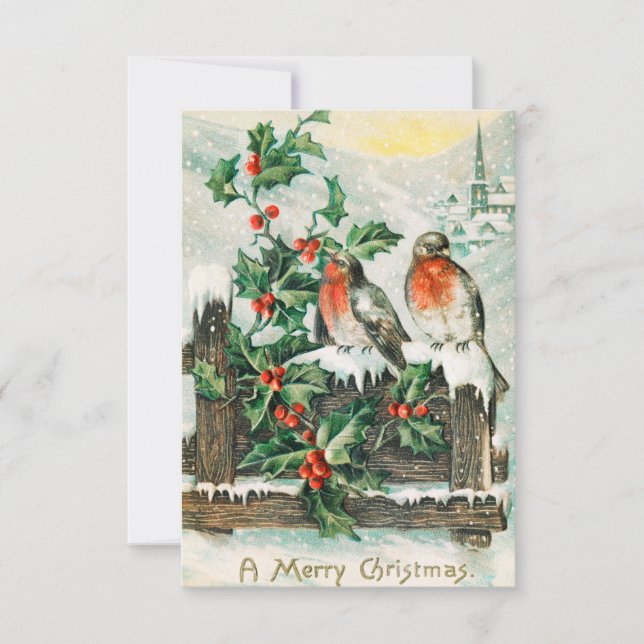 Cartão postal de Natal antigo com piscos (Frente)