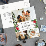 Cartão postal de Natal Botânico Elegante 3<br><div class="desc">Esta coleção apresenta florais vermelhos de aquarela,  bagas e verde de inverno com tipografia moderna e elegante,  com padrão botânico de inverno.</div>