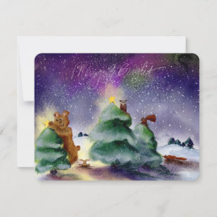 Cartão Postal de Natal com Aquarela de Animais da 