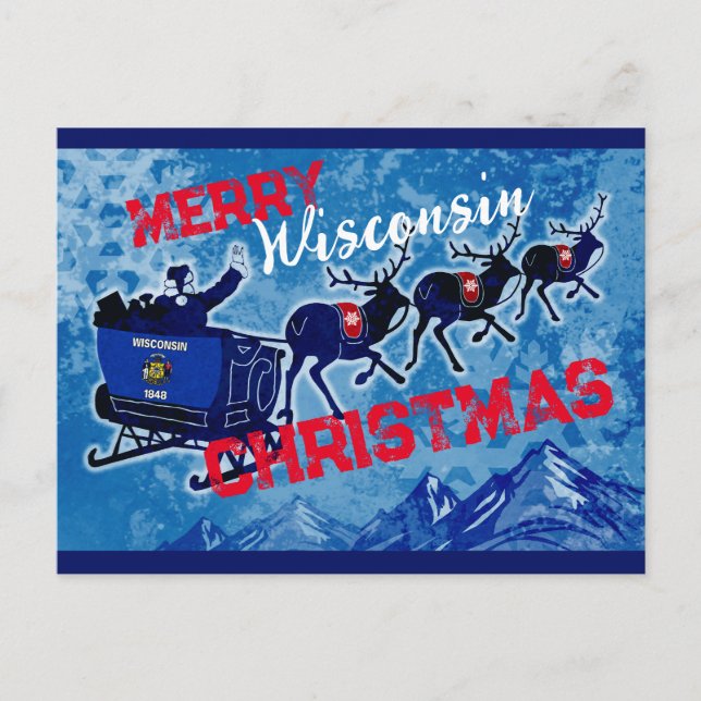 Cartão postal de Natal com bandeira de Wisconsin (Frente)
