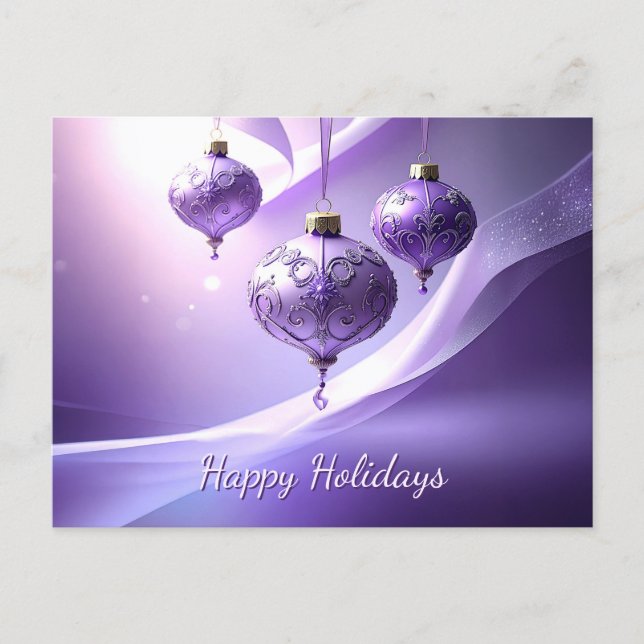Cartão postal de Natal com bola decorativa roxa (Frente)