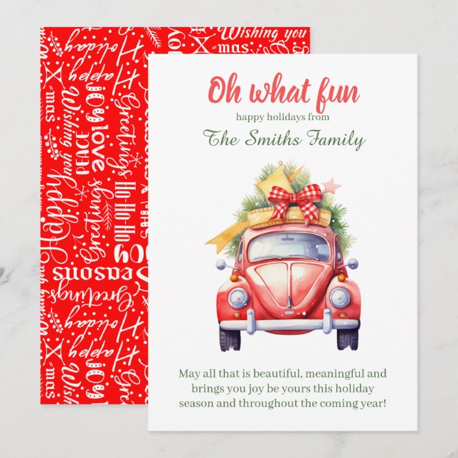 Cartão postal de Natal com carro retrô (Frente/Verso)