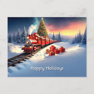 Cartão postal de Natal da árvore de Natal do trem