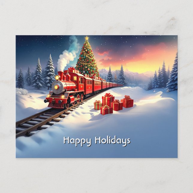 Cartão postal de Natal da árvore de Natal do trem  (Frente)