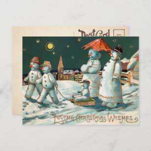 Cartão postal de Natal da Família Vintage Snowman
