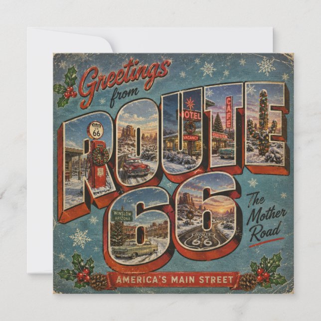 Cartão postal de Natal da Rota 66 com letras grand (Frente)
