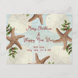 Cartão postal de Natal de Beach Wreath Sand Dollar