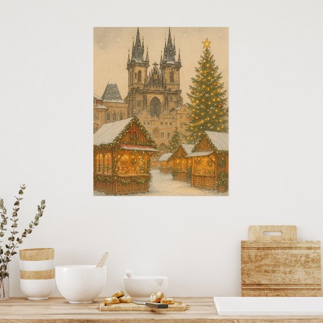 Cartão postal de Natal de Praga Poster de Arte de  (Cozinha)