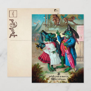 Cartão postal de Natal de rãs Vitorianas antigas